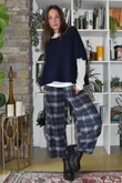 Patrick Plaid Brushed Cotton 7/8 Barrel Pant Navy